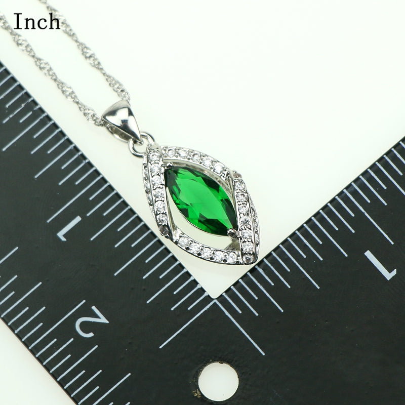 Women Lozenge Green Cubic Zirconia Crystal Jewelery 925 Sterling Silver Jewelry Sets Earrings/Pendant/Necklace/Ring/Bracelet 