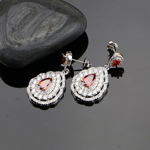 Women 925 Sterling Silver Jewelery Red Cubic Zirconia White Beads Earrings/Pendant/Ring/Bracelet/Necklace Set