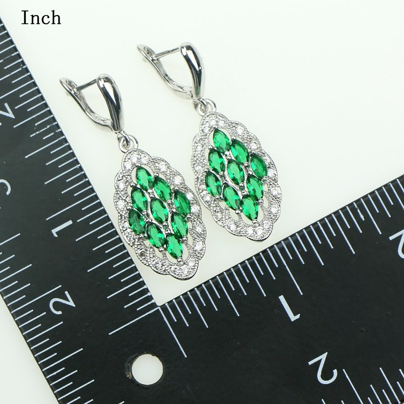 Green Cubic Zirconia White Rhinestones Jewelery 925 Sterling Silver Jewelry Sets For Women Earrings/Pendant/Necklace/Ring S8002