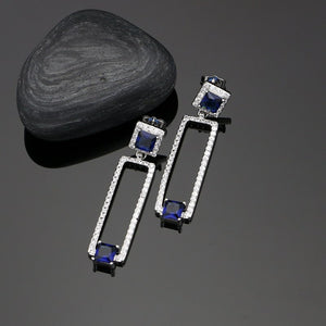 925 Silver Jewelry Sets Square Blue Cubic Zirconia White Crystal For Women Wedding Earrings/Rings/Bracelet/Pendant/Necklace Set