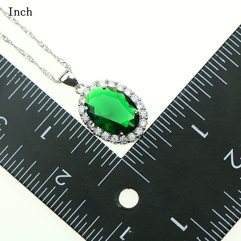 925 Sterling Silver GreenCubic zirconia Created Jewelry Sets For Women Wendding Earrings/Pendant/Necklace/Ring/Bracelet Gift Box