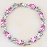 Bridal Captivating Pink Powder Crystal White Zircon Created 925 Sterling Silver Jewelry Link Chain Bracelet 18.5cm Free Gift Box