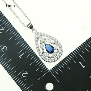 Bride Sterling Silver Jewelery Blue Cubic Zirconia White Crystal Jewelry Sets For Women Earrings/Pendant/Necklace/Ring/Bracelet 