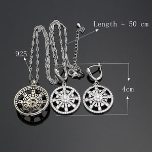 Trendy 925 Silver Jewelry Sets White Crystal For Women Party Earrings With Stone Ring Pendant Necklace Set