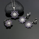 925 Sterling Silver Jewelry Sets Natural Purple Cubic Zirconia Stone For Women Wedding Earrings/Pendant/Rings/Necklace Set