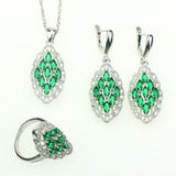 Green Cubic Zirconia White Rhinestones Jewelery 925 Sterling Silver Jewelry Sets For Women Earrings/Pendant/Necklace/Ring S8002