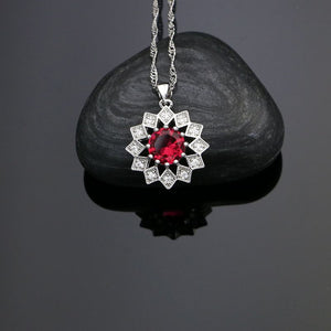 Flower 925 Silver Jewelry Sets For Women Rose Red Cubic Zirconia White Crystal Drop Earrings Ring Necklace Pendant Set