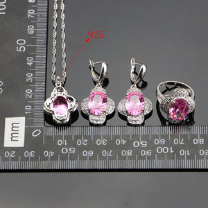 Pink Zircon Stone Anniversary 925 Sterling Silver Jewelry Sets For Women Earrings/Rings/Bracelet/Pendant/Necklace Set