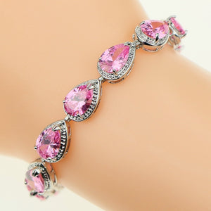 Water Drop 925 Sterling Silver Bridal Bracelet Pink CZ For Women 