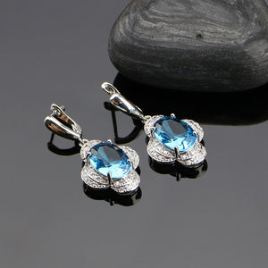 Natural Sky Blue Cubic Zirconia Stone 925 Silver Jewelry Sets For Women Wedding Earrings/Rings/Bracelet/Pendant/Necklace Set