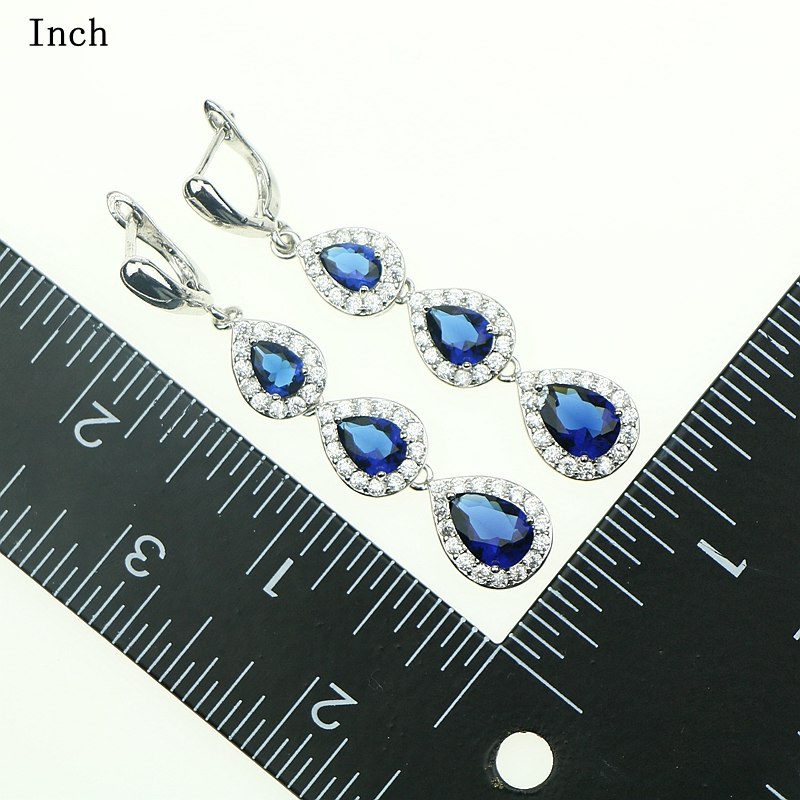 925 Sterling Silver Jewelry Blue Stone White Zircon Created Women Jewelry Sets Earrings/Pendant/Necklace/Rings/Bracelet Free Box