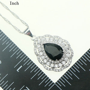 Fashion Women Sterling Silver 925 Jewelery Black Cubic Zirconia Crystal Earrings/Pendant/Necklace/Ring Jewelry Sets