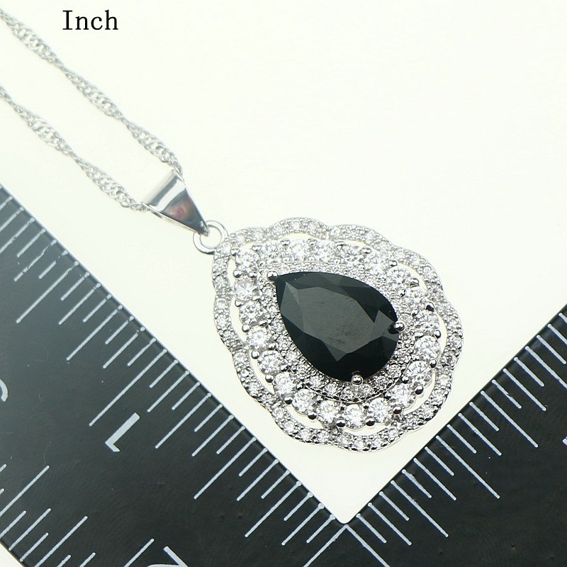 Fashion Women Sterling Silver 925 Jewelery Black Cubic Zirconia Crystal Earrings/Pendant/Necklace/Ring Jewelry Sets 