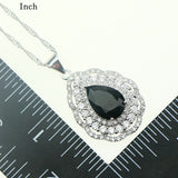 Fashion Women Sterling Silver 925 Jewelery Black Cubic Zirconia Crystal Earrings/Pendant/Necklace/Ring Jewelry Sets 