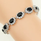 Oval Black Natural Gem Stone White Zircon 925 Sterling Silver Jewelry Link Chain Bracelets For Women Length 18.5cm Free Gift Box