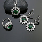 925 Sterling Silver Jewelry Sets For Bride Natural Green Cubic Zirconia White Crystal Earrings Ring Necklace Pendant