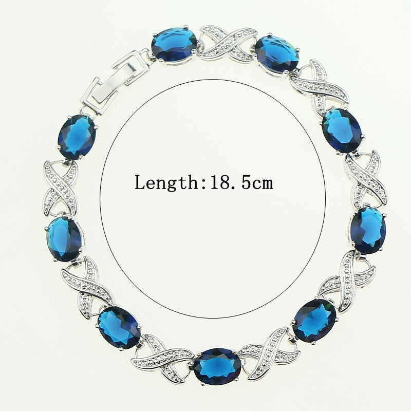 Bridal Captivating Blue Stone White Zircon Created 925 Sterling Silver Jewelry Link Chain Bracelet Length 18.5cm Free Gift Box