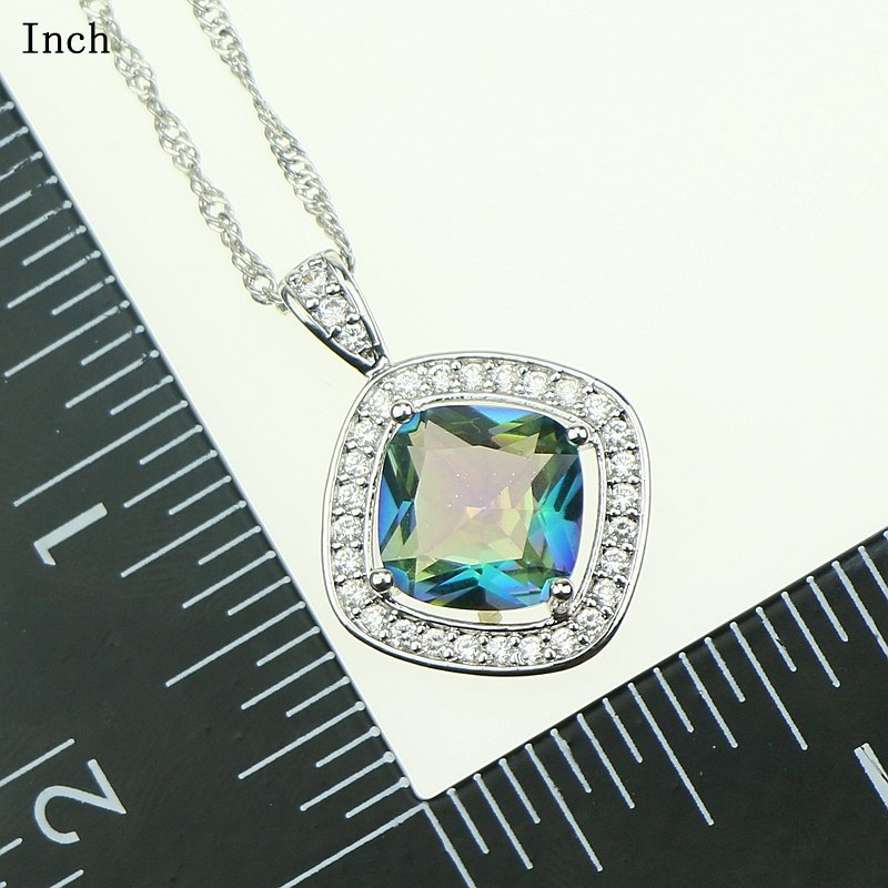 Bride Sterling Silver 925 Jewelery Rainbow Blue Fire Cubic Zirconia Jewelry Sets For Women Earrings Pendant Necklace Ring