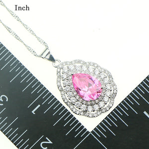 Fashion Women 925 Sterling Silver Jewelery Pink Cubic Zirconia Crystal Earrings/Pendant/Necklace/Ring/Bracelet Jewelry Sets 