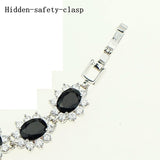 Oval Black Natural Gem Stone White Zircon 925 Sterling Silver Jewelry Link Chain Bracelets For Women Length 18.5cm Free Gift Box