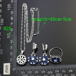 925 Silver Party Jewelry Sets For Women Decoration Blue And White Cubic Zirconia Earrings/Ring/Bracelet/Necklace/Pendant Set