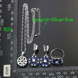 925 Silver Party Jewelry Sets For Women Decoration Blue And White Cubic Zirconia Earrings/Ring/Bracelet/Necklace/Pendant Set