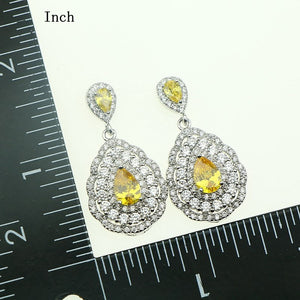 Fashion Women 925 Sterling Silver Jewelery Yellow Cubic Zirconia Crystal Earrings/Pendant/Necklace/Ring/Bracelet Jewelry Sets 