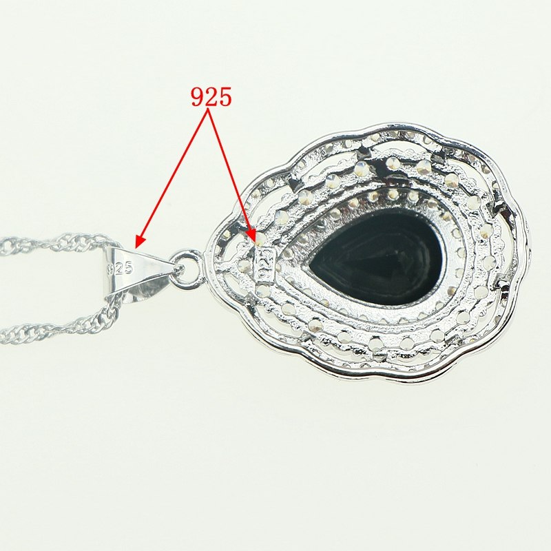 Fashion Women Sterling Silver 925 Jewelery Black Cubic Zirconia Crystal Earrings/Pendant/Necklace/Ring Jewelry Sets 