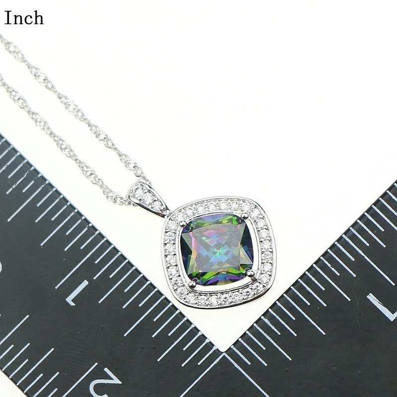 Bride 925 Sterling Silver Jewelery Mystic Rainbow Fire Cubic Zirconia Jewelry Sets For Women Gift Earrings/Pendant/Necklace/Ring