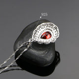 Fashion Women Sterling Silver 925 Jewelery Red Garnet Cubic Zirconia Crystal Earrings/Pendant/Necklace/Ring Jewelry Sets 