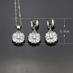 Bridal 925 Sterling Silver Jewelry White Zircon Jewelry Sets For Women Pendant/Ring/Necklace/Earrings Gift Free Box