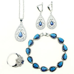 Bride Sterling Silver Jewelery Blue Cubic Zirconia White Crystal Jewelry Sets For Women Earrings/Pendant/Necklace/Ring/Bracelet