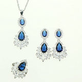 Bride Blue Natural Crystal Zircon For Women Wedding Charming 925 Sterling Silver Jewelry Sets Earrings/Pendant/Necklace Free Box