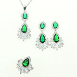 Women Green Cubic Zirconia Charming Crystal Jewelery 925 Sterling Silver Jewelry Sets Earrings/Ring/Necklace/Pendant Free Box