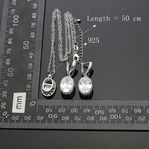 Silver 925 Bridal Jewelry Sets White Crystal Stone For Women Anniversary Ring/Pendant/Bracelet/Earrings/Necklace Set