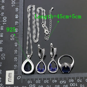 Water Drop 925 Silver Jewelry Sets For Women Party Decoration Blue Cubic Zirconia Earrings/Ring/Bracelet/Necklace/Pendant