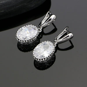 Silver 925 Jewelry Oval White Crystal Zircon Jewelry Sets For Women Ring/Pendant/Earrings/Necklace Set