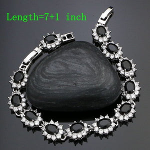 Punk 925 Sterling Silver Jewelry Sets For Women Decoration Black Stone White Crystal Earrings/Pendant/Necklace/Ring/Bracelet 