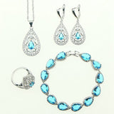 Women 925 Silver Jewelry Sky Blue Cubic Zirconia White Crystal Earrings/Pendant/Necklace/Ring/Bracelet Jewelry Sets