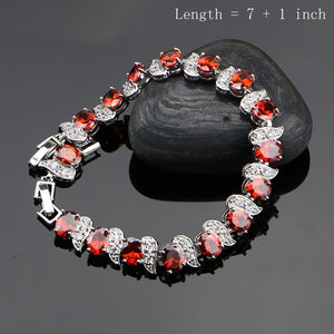 925 Silver Jewelry Red Cubic Zirconia With White Beads Jewelery Sets For Women Bracelet/Earrings/Ring/Pendant/Necklace