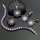 925 Silver Jewelry Sets Purple CZ White Crystal Decoration For Women Wedding bride Earrings Necklace Set