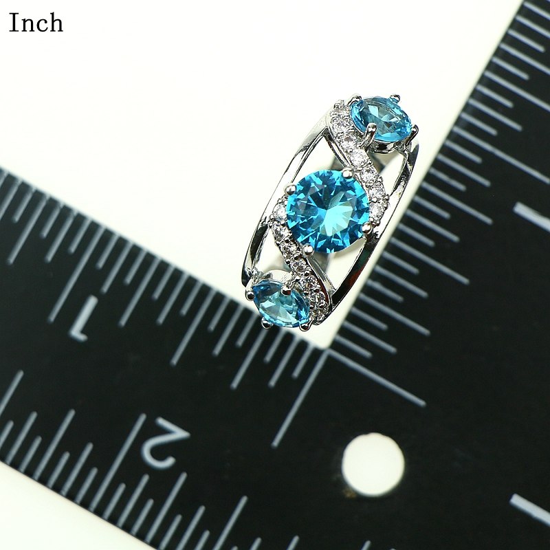 New Women Jewelry Sets 925 Sterling Silver Sky Blue Created Crystal White Zircon Earrings/Pendant/Necklace/Ring Free Gift Box