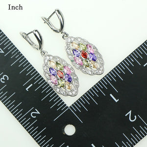 Colorful Multicolor Cubic Zirconia Crystal Jewelery 925 Sterling Silver Jewelry Sets Earrings/Pendant/Necklace/Ring For Women 