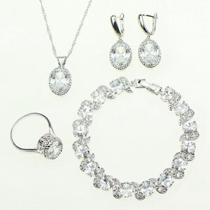 Silver 925 Bridal Jewelry Sets White Crystal Stone For Women Anniversary Ring/Pendant/Bracelet/Earrings/Necklace Set