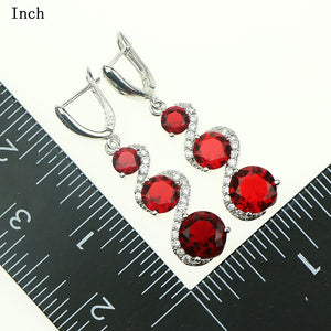 Square Red Garnet Jewelry Sets 925 Sterling Silver For Women Long Drop Earrings/Bracelet/Pendant/Ring/Necklace Free Gift Box