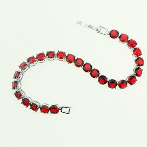 Bridal Red  Garnet White Zircon Created jewelry 925 Sterling Silver Jewelry Link Chain Bracelet 18cm For Women Free Gift Box