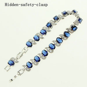 Bridal Classic Blue Stone White Zircon Created Silver 18/21cm Bracelets For Women 925 Sterling Silver Jewelry Free Box 