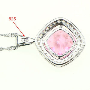 Pink Crystal Zircon Wedding 925 Sterling Silver Jewelry Sets For Women Earrings/Rings/Bracelet/Necklace/Pendant Free Box