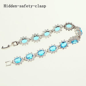 Bridal Sky Blue Cubic Zirconia Hand Spanners Bracelet For Women925 Sterling Silver Jewelery Link Chain 18.5cm Bracelets Free Box