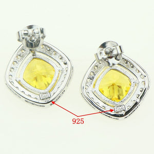 Golden Yellow Crystal CZ Jewelery 925 Sterling Silver Earrings/Rings/Pendant/Necklace Jewelry Sets For Women Wedding Party